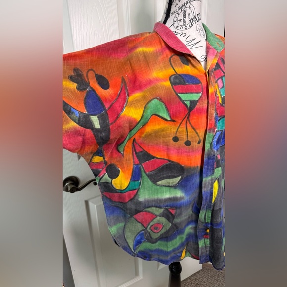 DILEMMA HAND PAINTED ARTIST MIRO INSPIRED BUTTON FRONT ART TO WEAR SHIRT - Picture 4 of 8